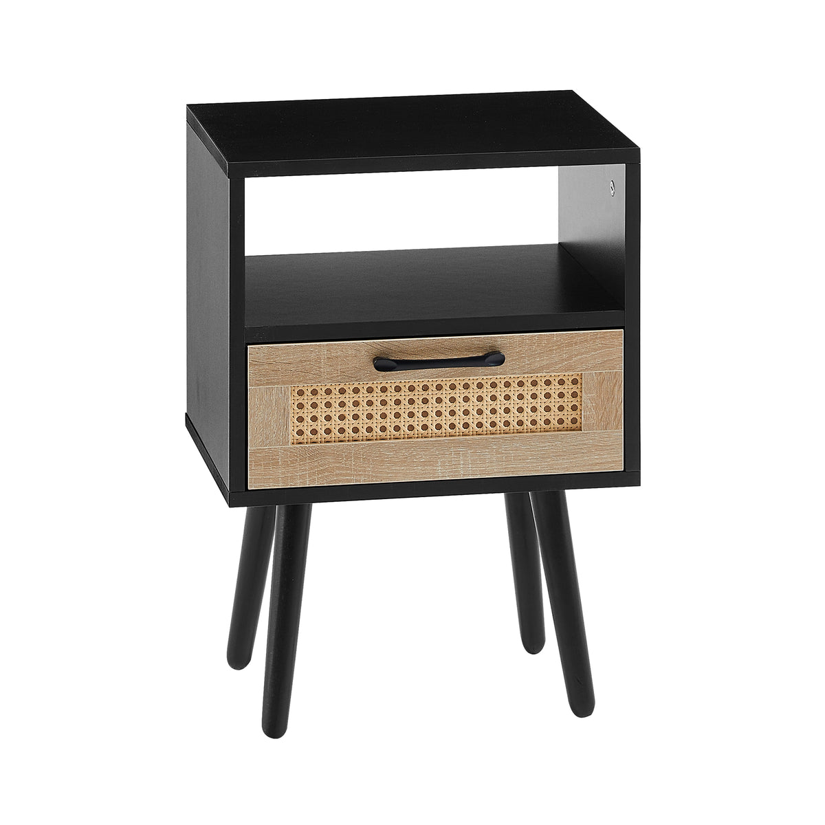 Rattan End Table with Drawer Black