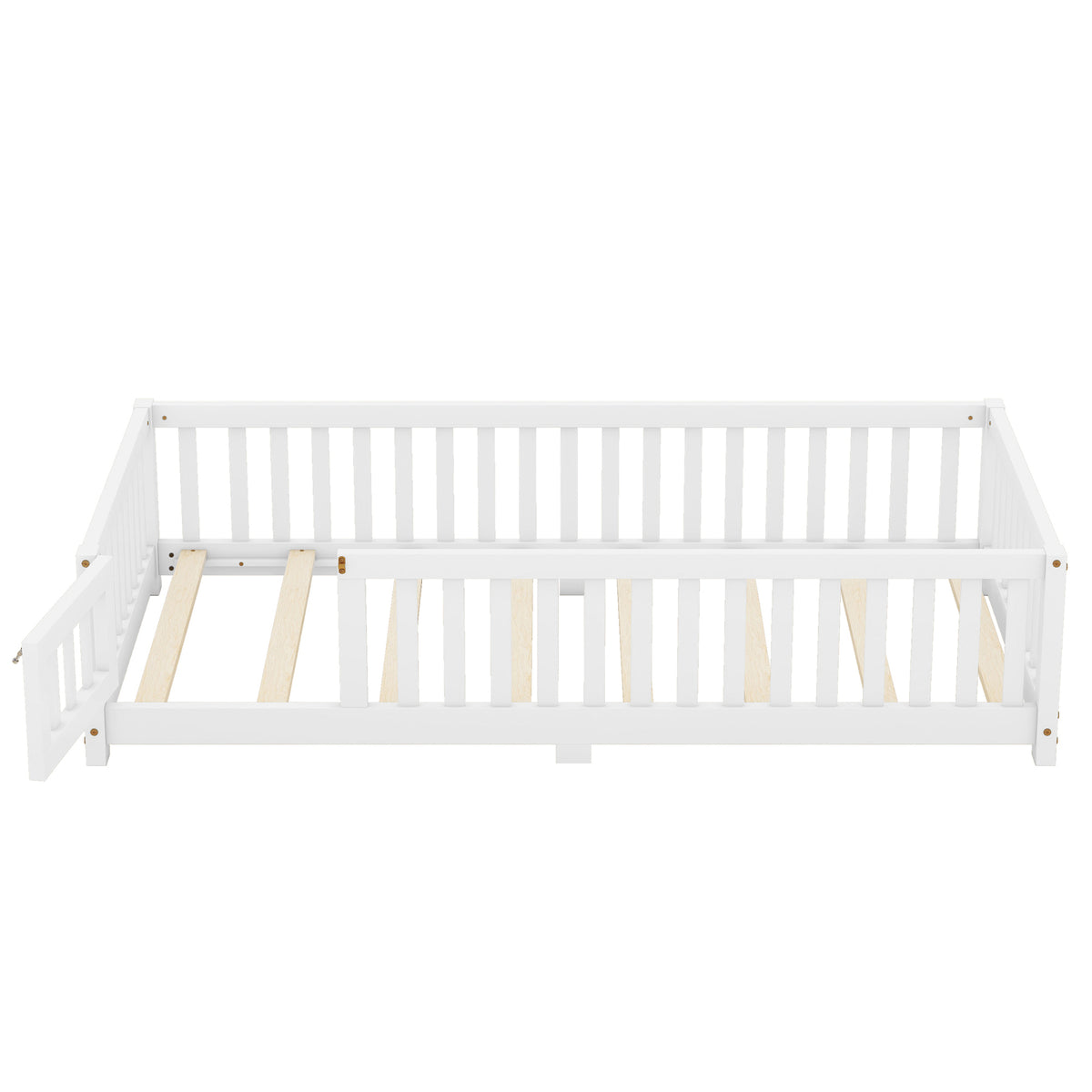 Twin Floor Bed with Guardrails White