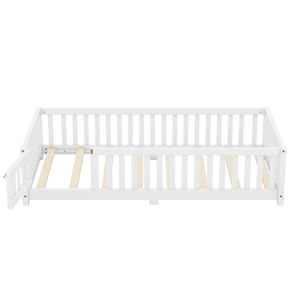 Twin Floor Bed with Guardrails White