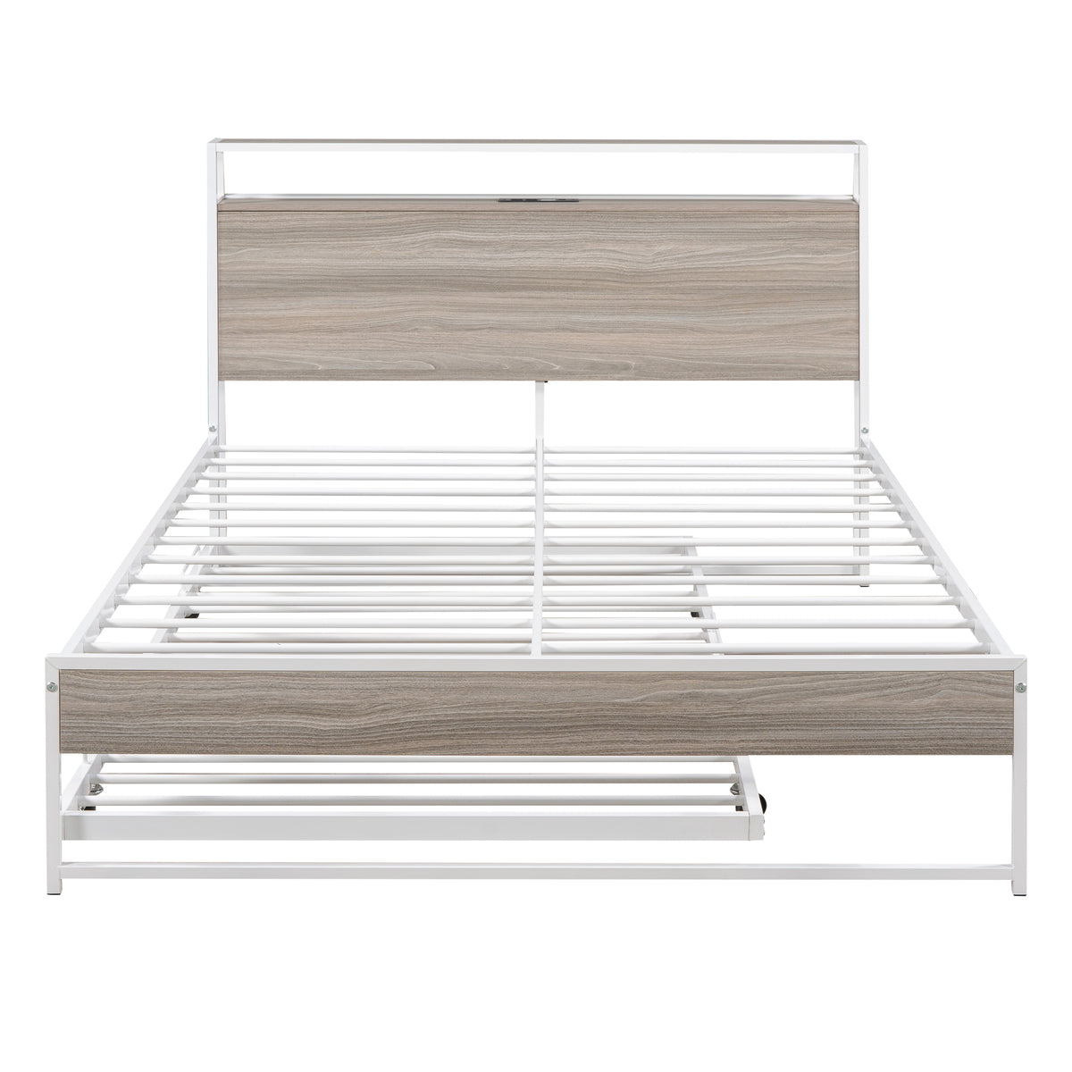 Full Metal Platform Bed with USB Ports White