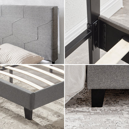 Queen Upholstered Platform Bed – Grey Upholstery