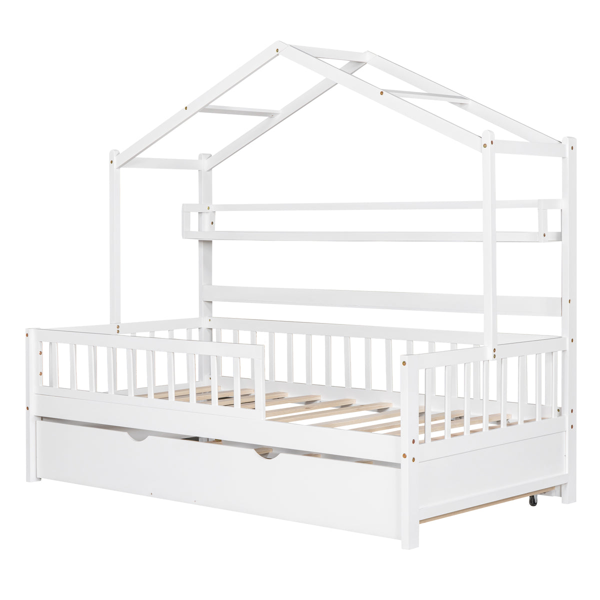 Twin House Bed with Trundle White