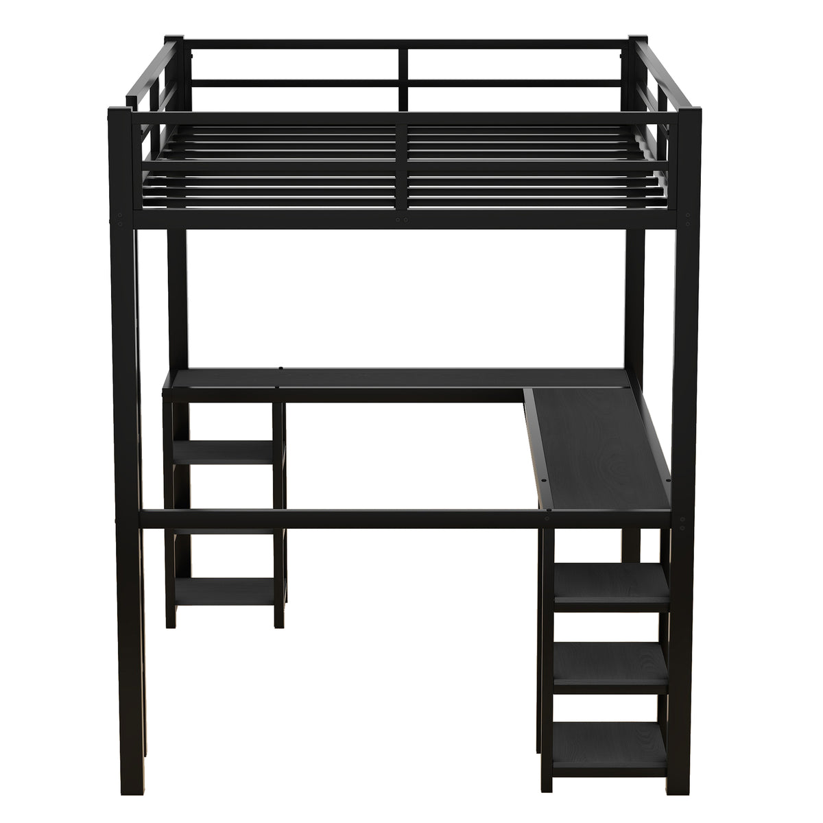 Loft Bed with Ladder and Guardrail Black