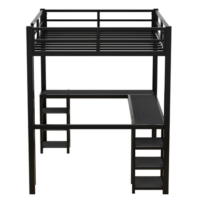 Loft Bed with Ladder and Guardrail Black