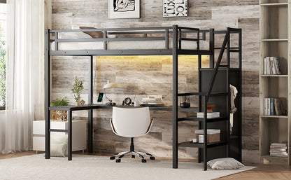 Loft Bed with USB and Adjustable Shelf Black