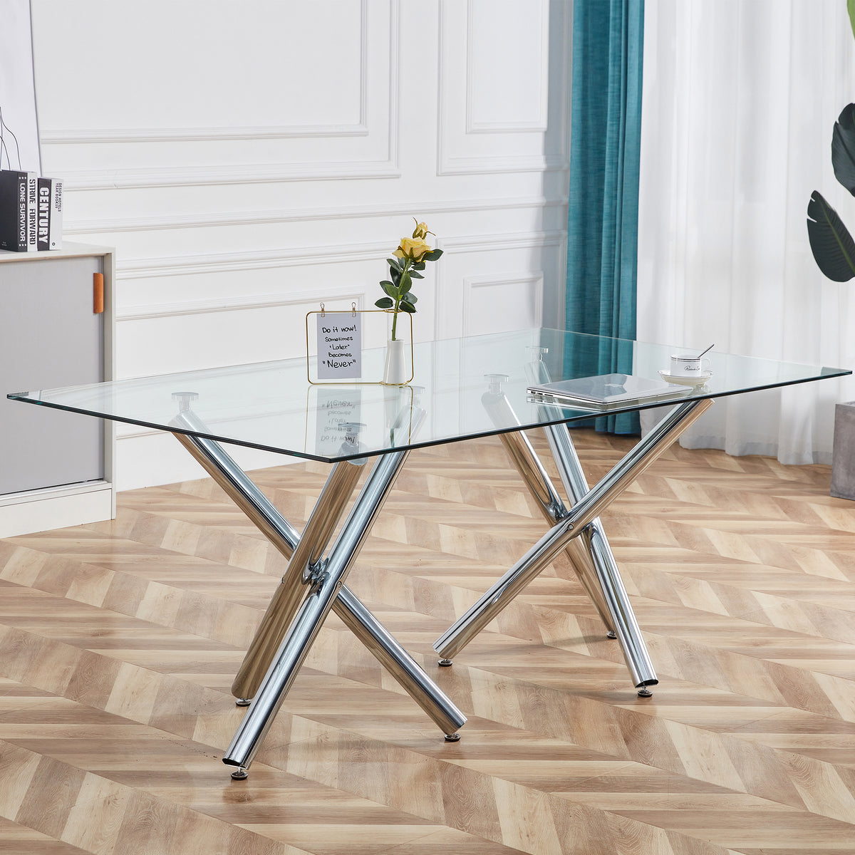Modern Glass Dining Table – 71" Rectangular Table for 6-8 People