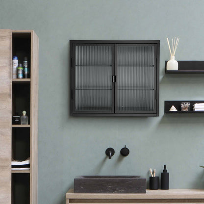 Retro Double Glass Wall Cabinet with Detachable Shelves White
