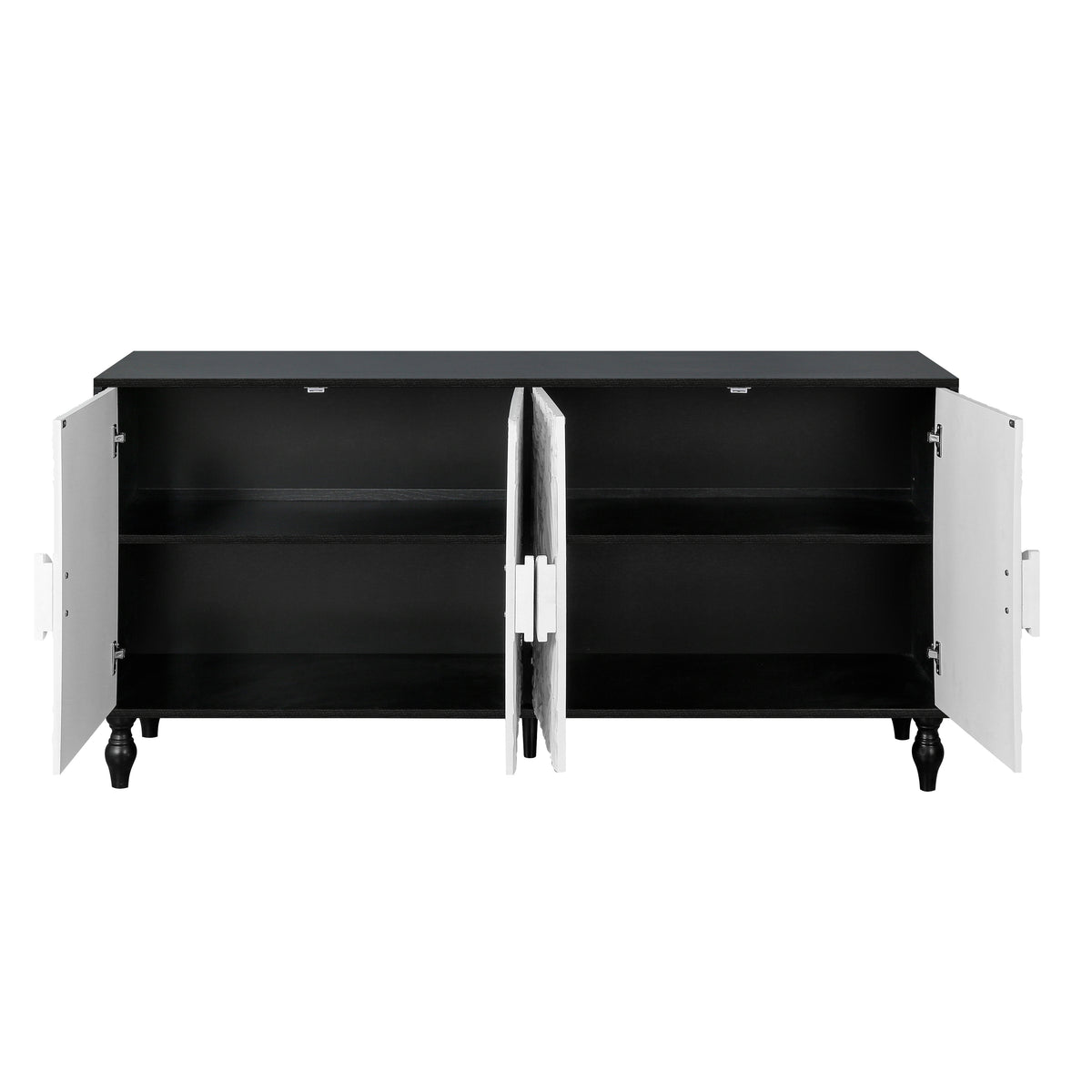 Vintage White Faceted Accent Cabinet with Black Frame