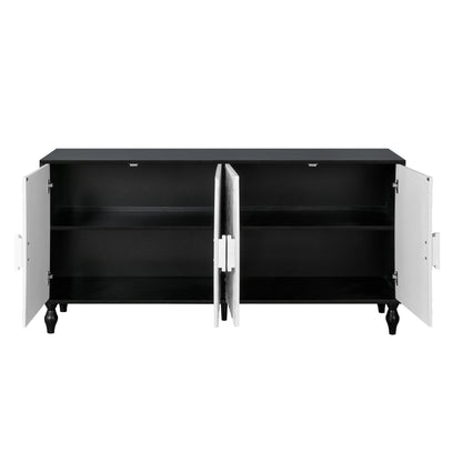 Vintage White Faceted Accent Cabinet with Black Frame