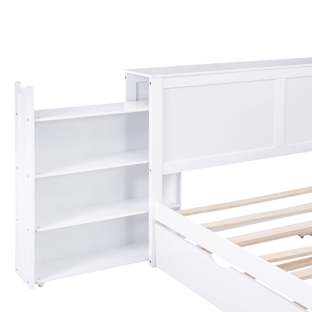 Queen Storage Platform Bed with Trundle White
