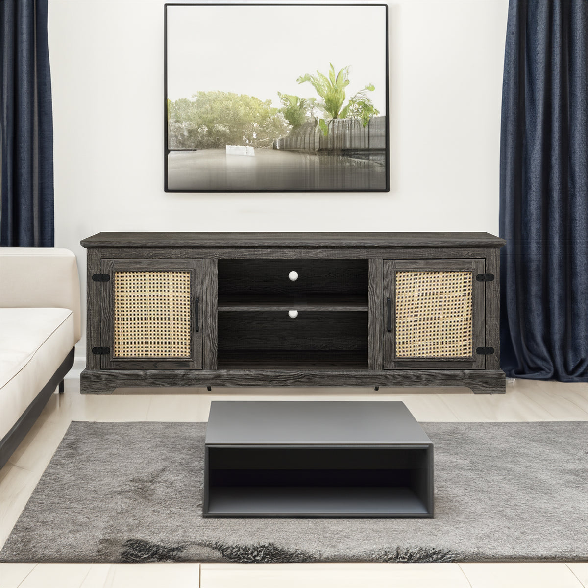 Rattan TV Stand Gray