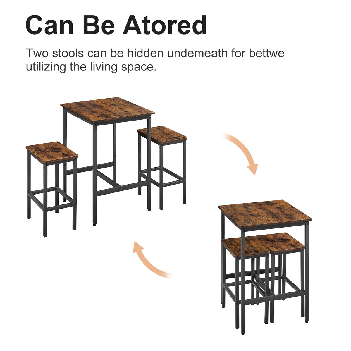 Rustic Bar Table Set with Chairs Brown