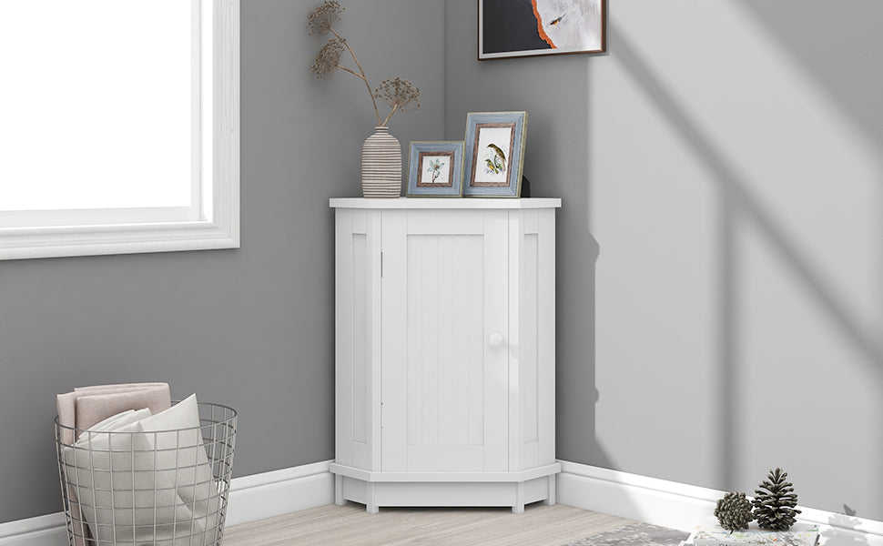 White Corner Bathroom Storage Cabinet Adjustable Shelves