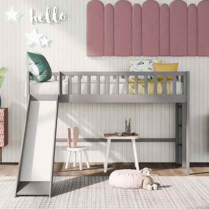 Twin Loft Bed with Ladder and Slide Gray