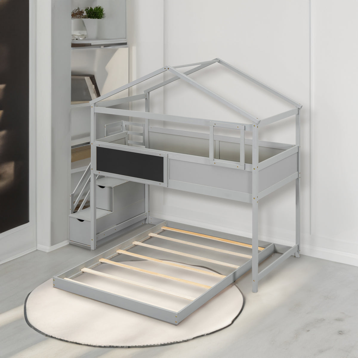 Twin-Full Storage Bunk Bed – Gray