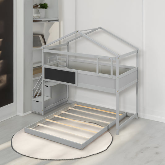 Twin-Full Storage Bunk Bed – Gray