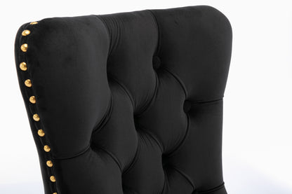 Velvet Dining Chair Set (2 pcs) – Black & Gold Trim