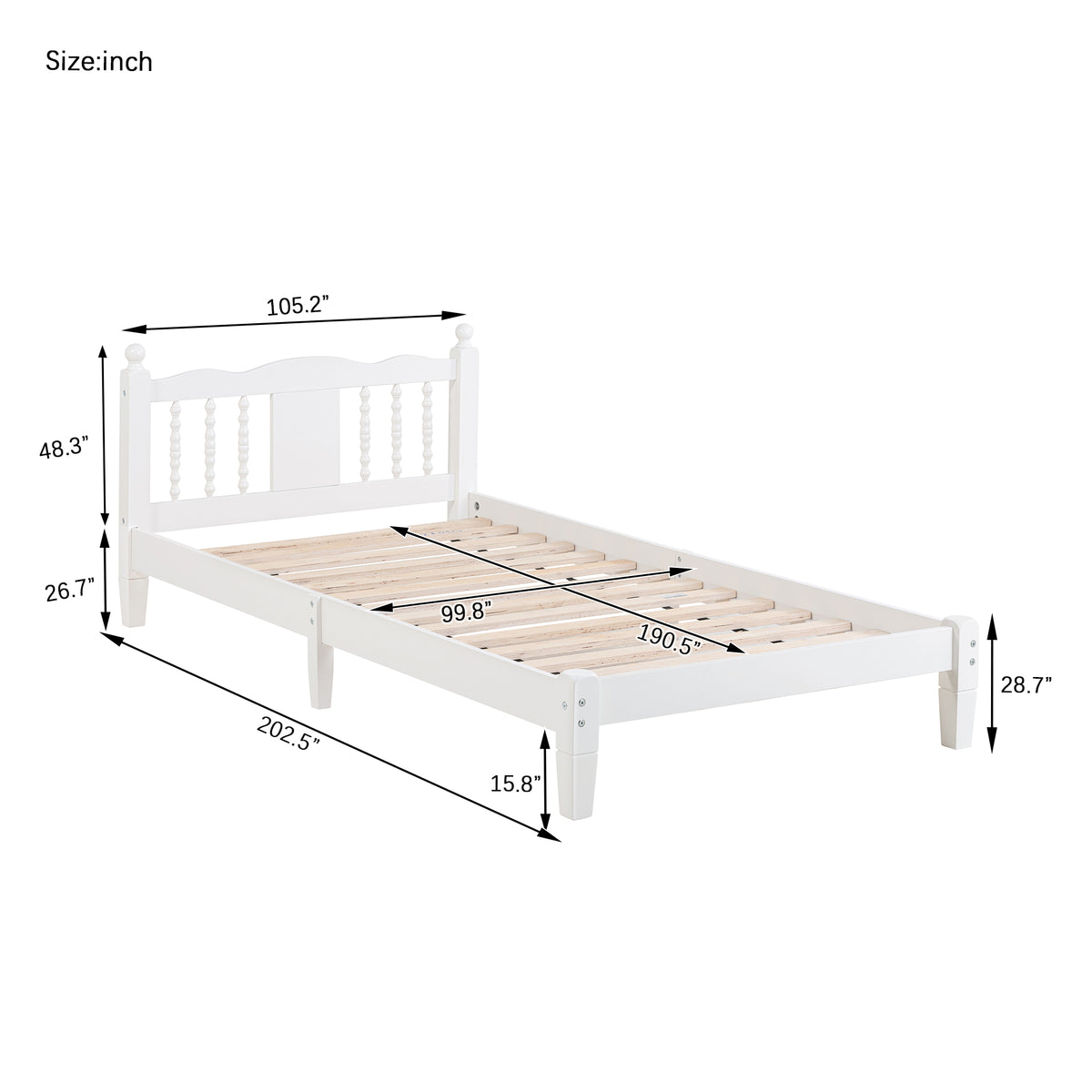 Twin Upholstered Bed with Column Headboard