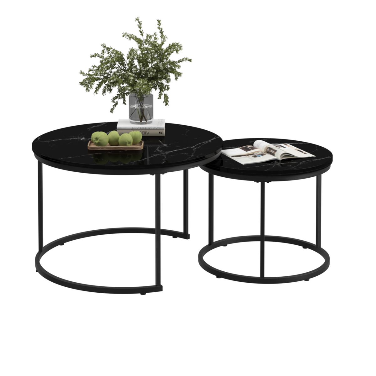 Nesting Coffee Tables Set of 2 Black Marble Top