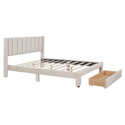 Queen Velvet Storage Bed Beige