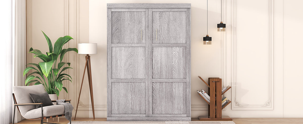 Full Murphy Bed Foldable Design Gray Finish
