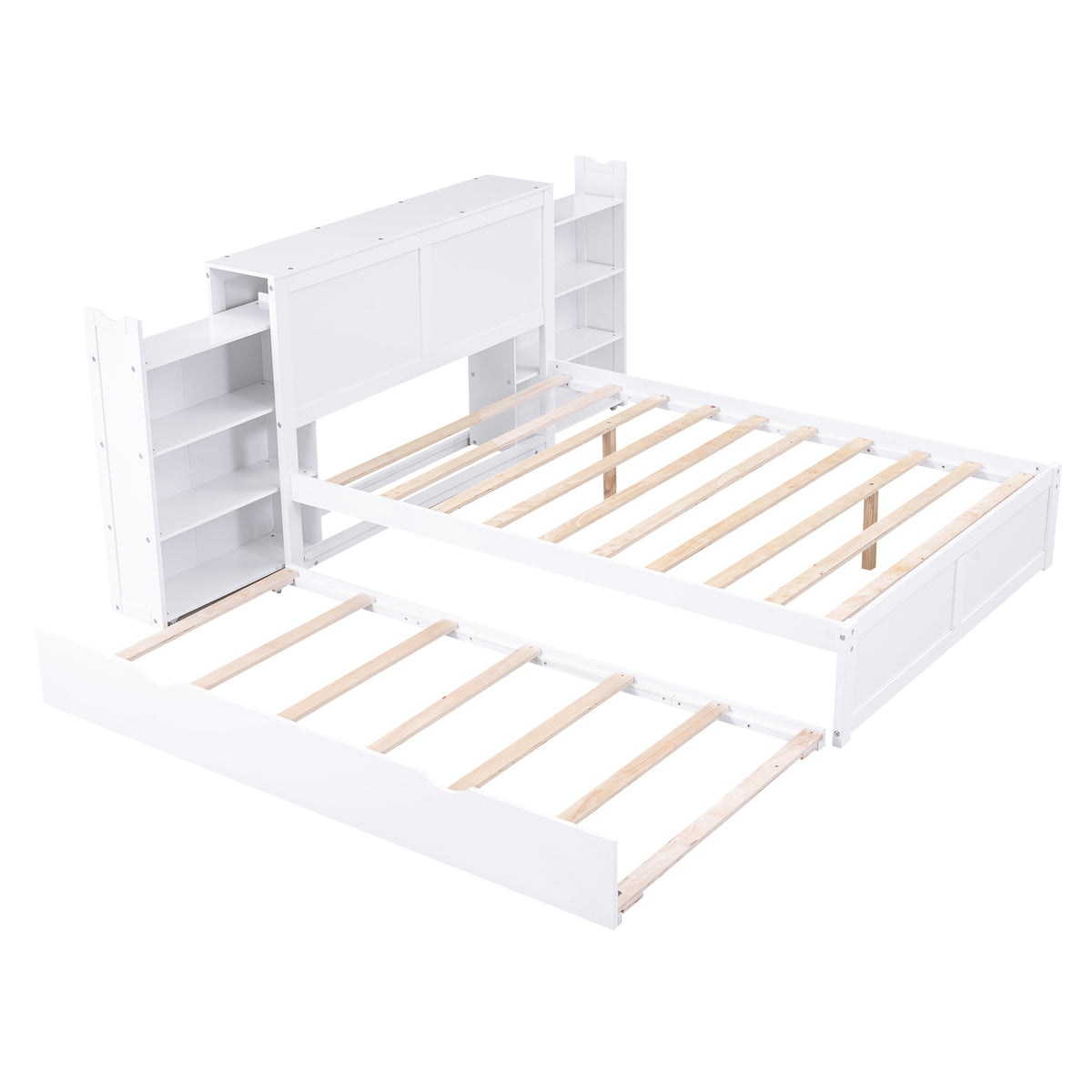 Full Storage Platform Bed with Trundle White