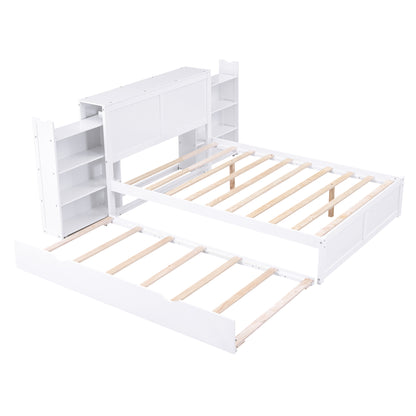 Full Storage Platform Bed with Trundle White