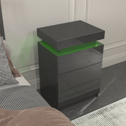 Noir 3-Drawer LED Bedside Table