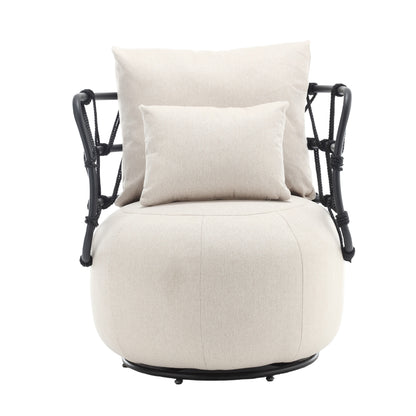 Tufted Linen Accent Chair – Metal Stand
