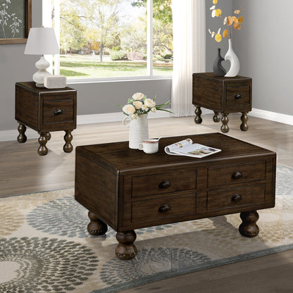 Solid Wood End Table – Espresso Finish with Drawers