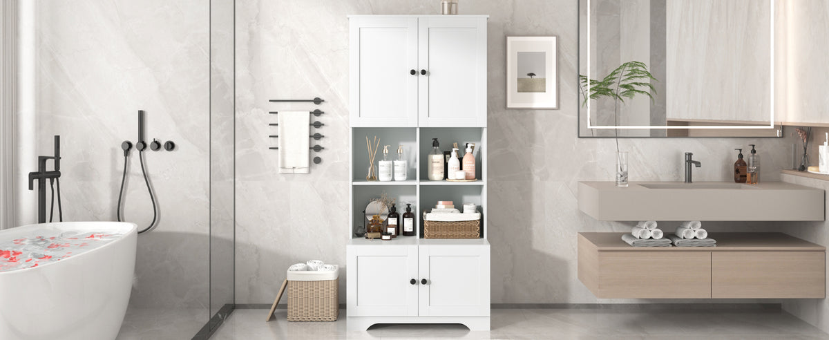 4-Door Bathroom Storage Cabinet White Finish
