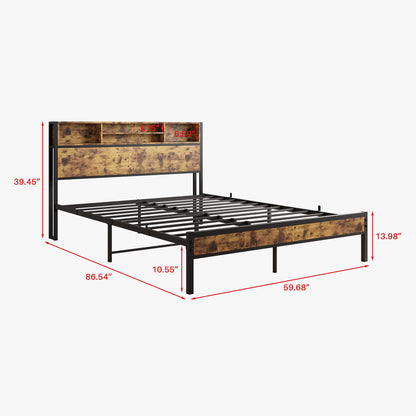 Queen Platform Bed with Charging Station Black
