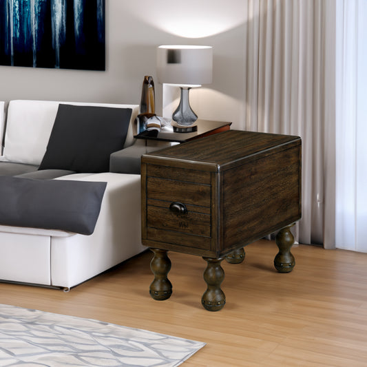Solid Wood End Table – Espresso Finish with Drawers