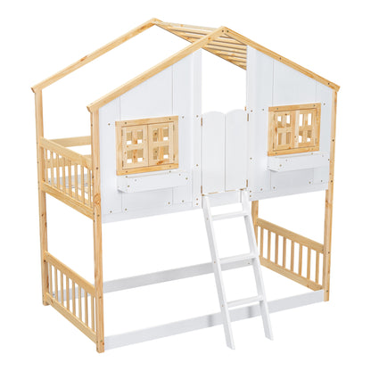 Twin House Bunk Bed Natural White