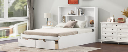 Full Platform Bed with Storage Headboard White