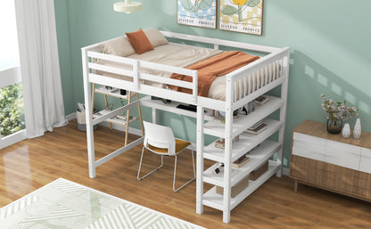 Full Loft Bed with Storage Desk – White