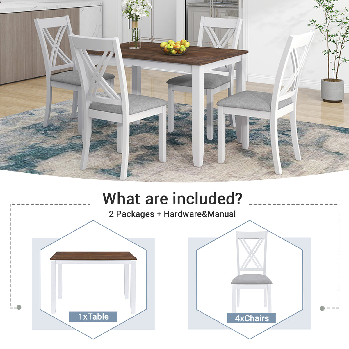 Rustic 5-Piece Dining Set with X-Back Chairs