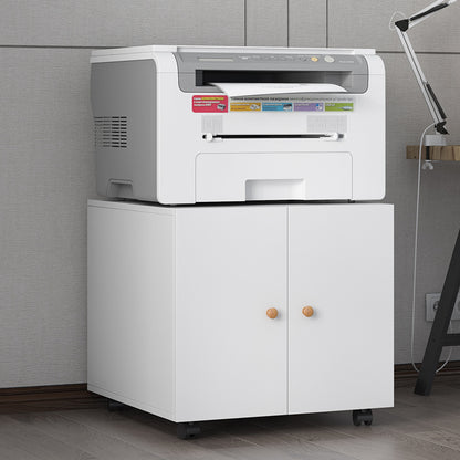 White Mobile Copier Cabinet – 2-Door File & Printer Stand with Wheels