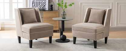 Velvet Wingback Accent Chair – Tan & Cream