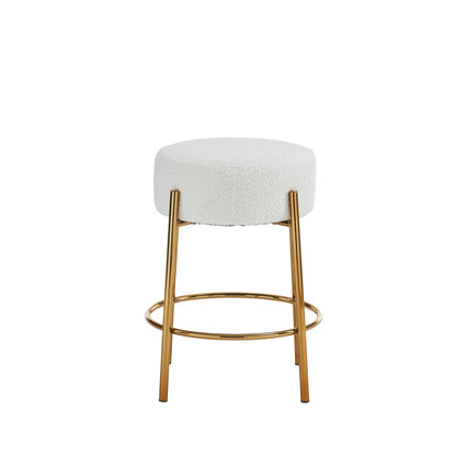 Beige Upholstered Round Bar Stool Set of 2 – 24" Height Modern Wood Finish with Foam Cushion