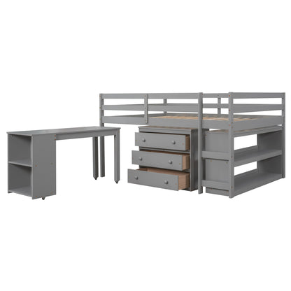 Full Loft Bed with Rolling Desk White