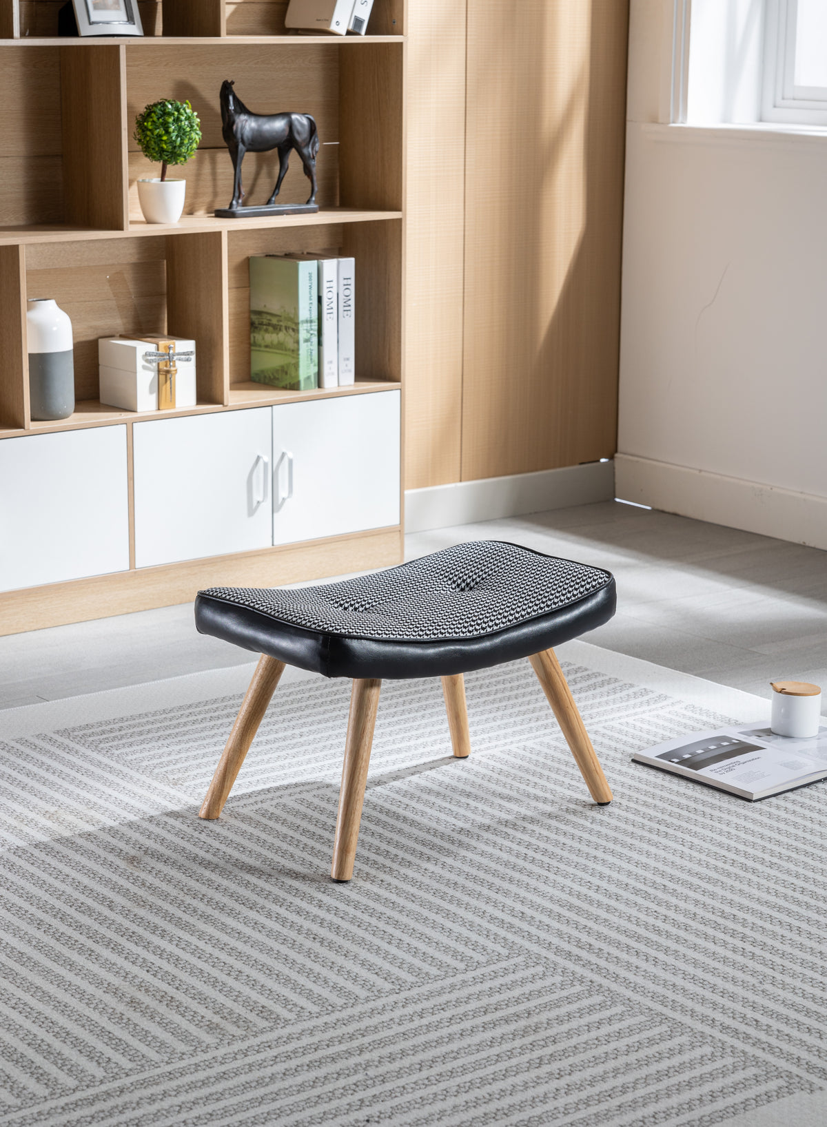 Wooden Step Ottoman with Cushion Black