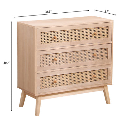 Rattan 3-Drawer Storage Cabinet Natural