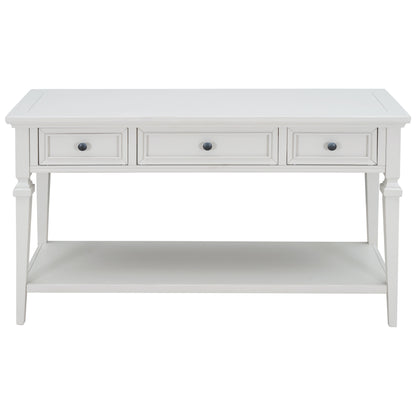 White Wood Console Table with Drawers