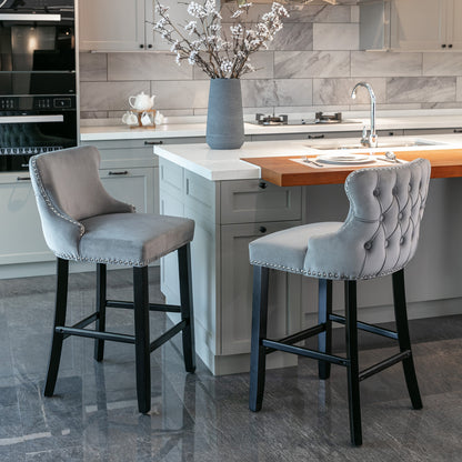 Velvet Wingback Bar Stool Set (2 pcs) – Gray
