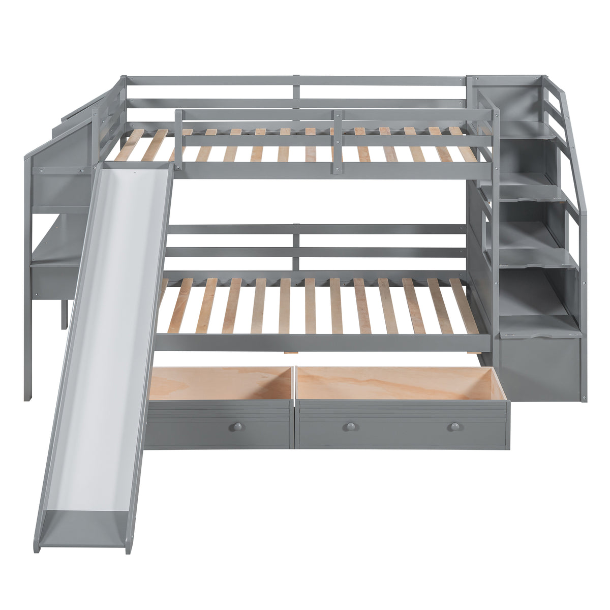 Twin Bunk Bed with Storage Gray