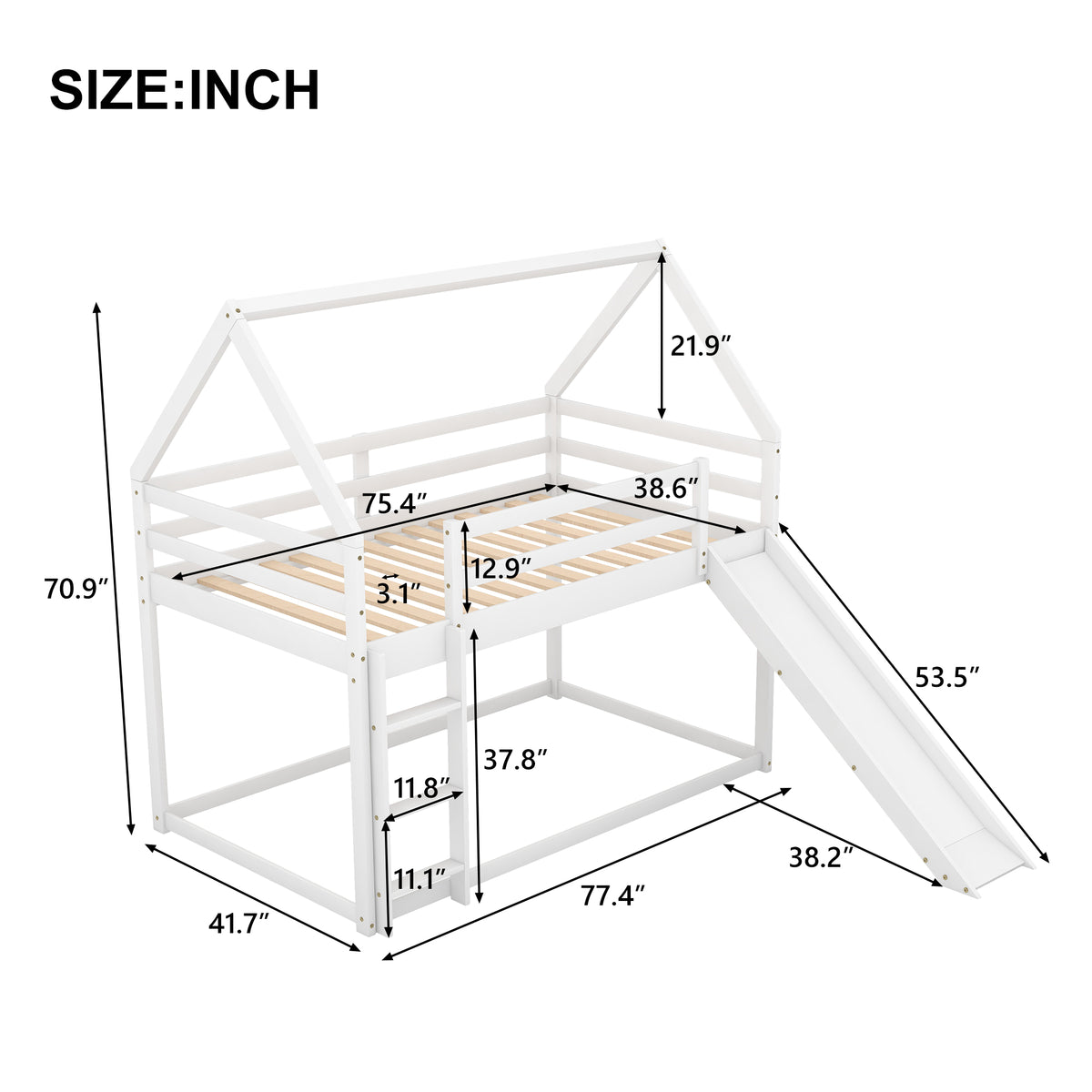 Twin House Bed with Slide White