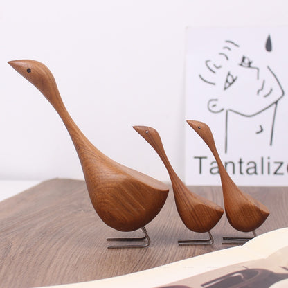 Hand-Carved Swan Wood Sculpture