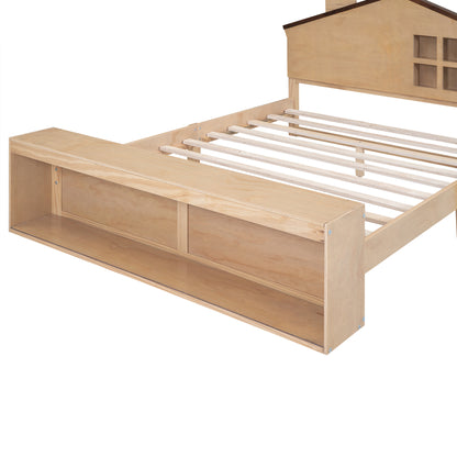 Full Platform Bed with LED Headboard – Natural Wood