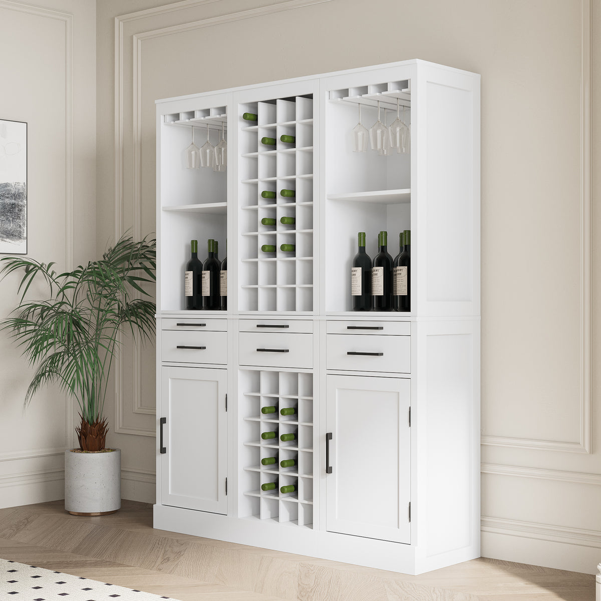 Walnut Modular Wine Bar Cabinet 28-Bottle Storage